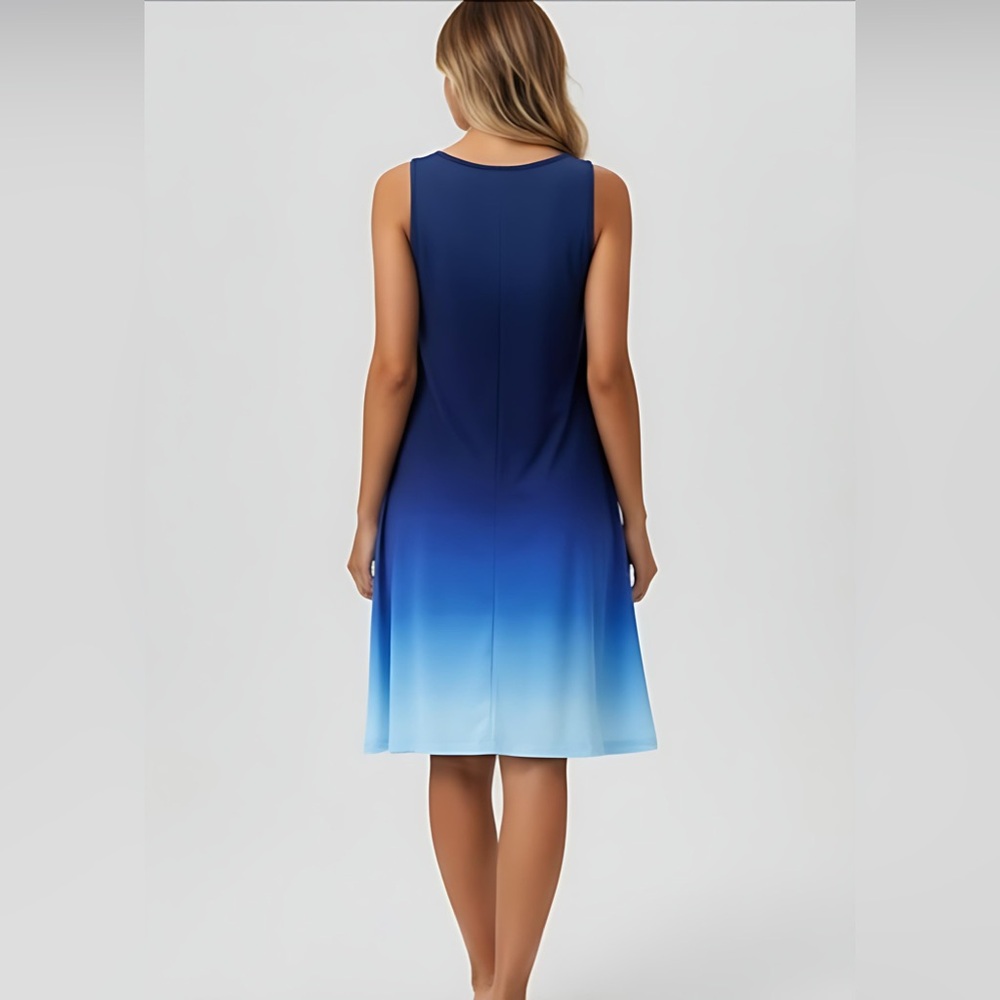 Ombre V-Neck Sleeveless Midi Dress Blue - Picture 4 of 8